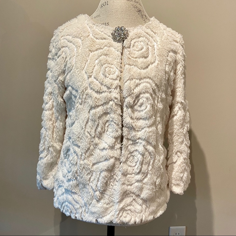 JM Collection Faux Fur Sequin Jacket